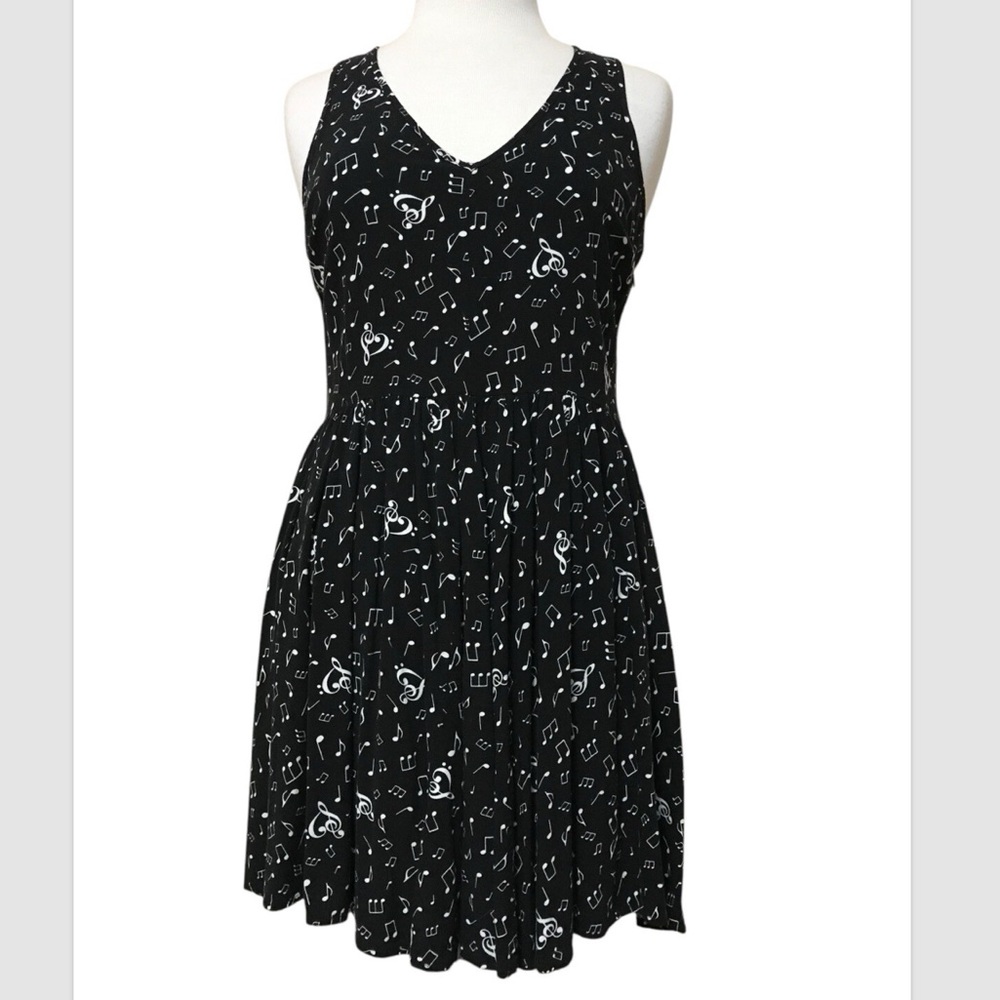 Hot Topic Vintage Music Note Print Midi Dress Punk Goth Size Large Open Back